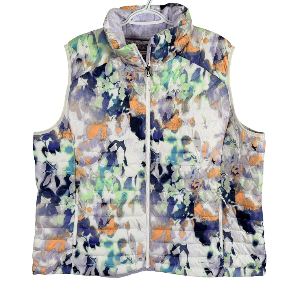 Columbia White Out II Puffer Vest Womens 2X Colorful Omni-Heat Floral Quilted